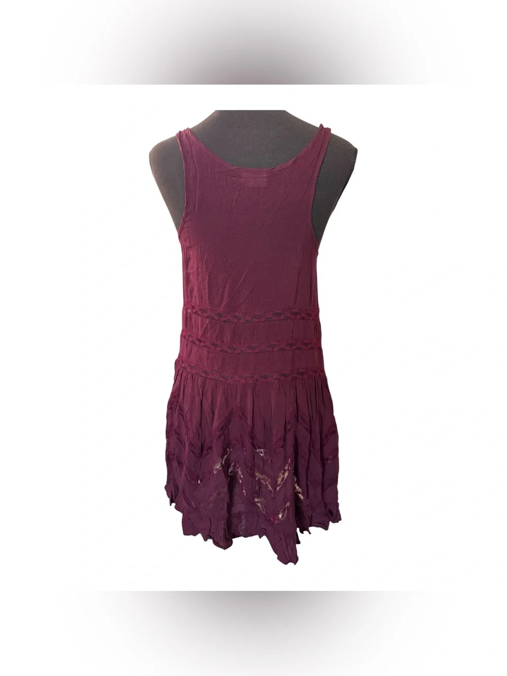 Free People Voile Trapeze Slip Mini Dress in Burgundy Polka Dot, Size XS